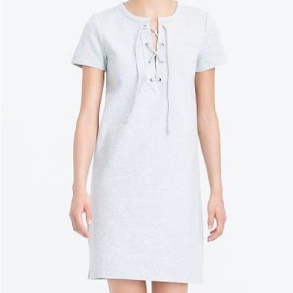J Crew Factory Heather Grey Stretchy Thick Cotton Blend Lace Up Knit Dress S - Picture 1 of 6